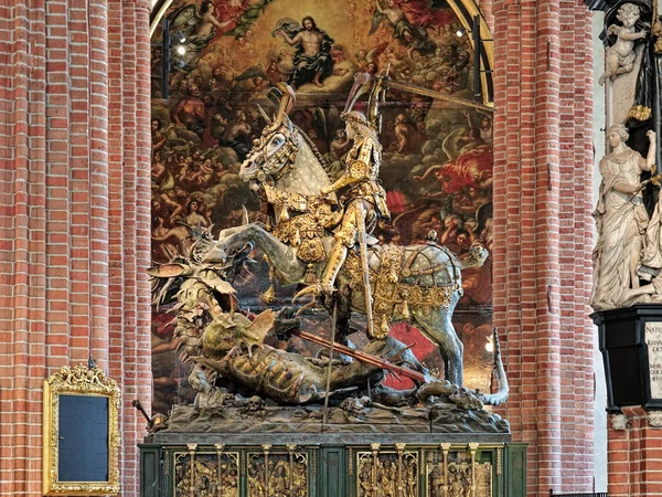 Saint George and the Dragon wooden sculpture in Storkyrkan of Stockholm, Sweden