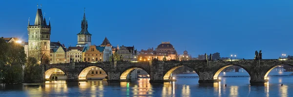 Evening panorama of the Charles Bridge in Prague, Czech Republic
