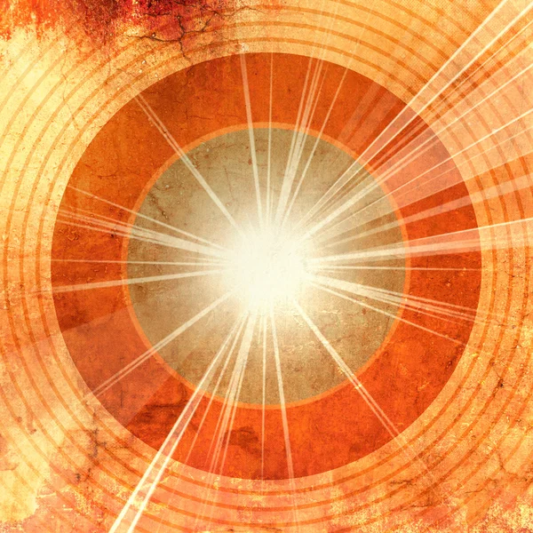 Grunge sunburst with circles and shiny rays - retro starburst - abstract radio music sound waves - vintage record design