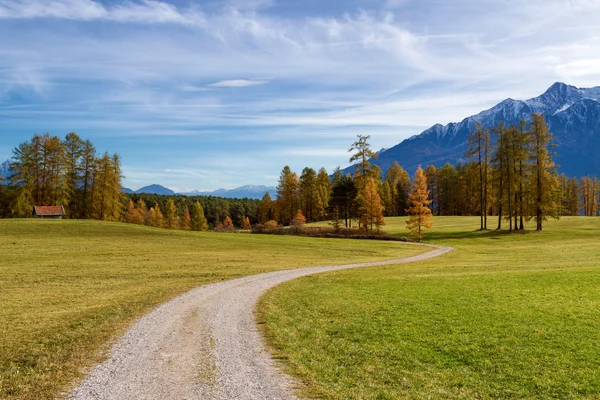 Autumn mountain scenery in the Alps with hiking trail. Mieminger plateau, Austria, Tyro