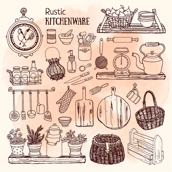 Rustic kitchenware icons set