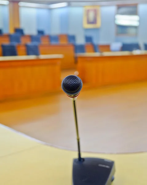 Close-up microphone on the stage in the conference room