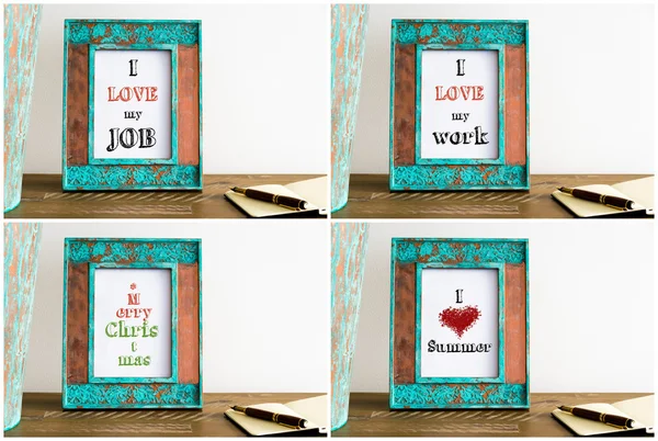 Collage of photo frames with various motivational texts