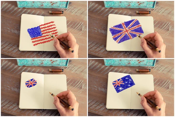Photo collage with United States, Australia and United Kingdom flags