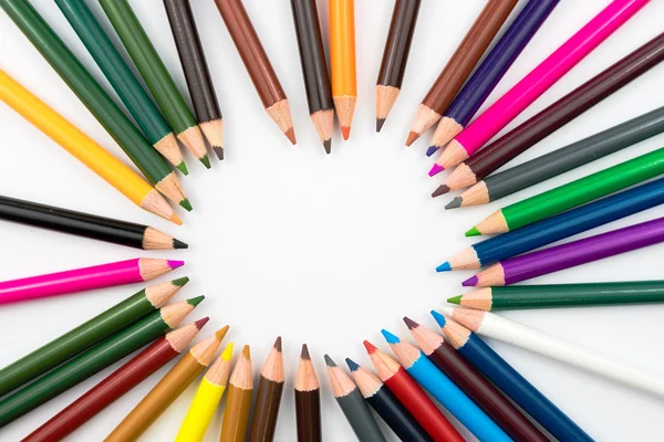 Colouring pencils in circle isolated on white background