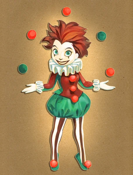 Illustration of juggling clown girl