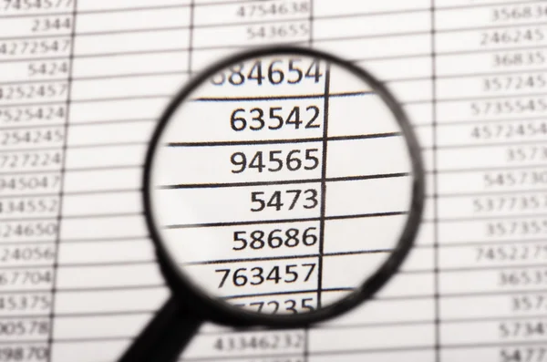 Magnifying glass and financial report