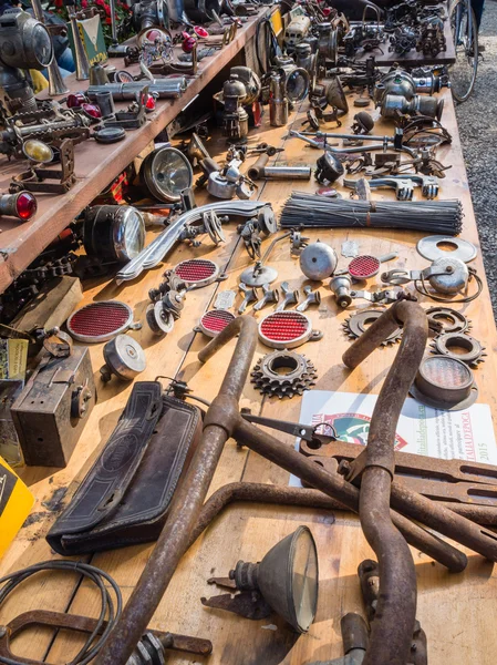 Vintage bike parts on display at L\'Eroica, Italy
