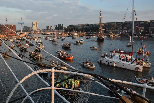 Sunset at Sail 2015 in the port of Amsterdam