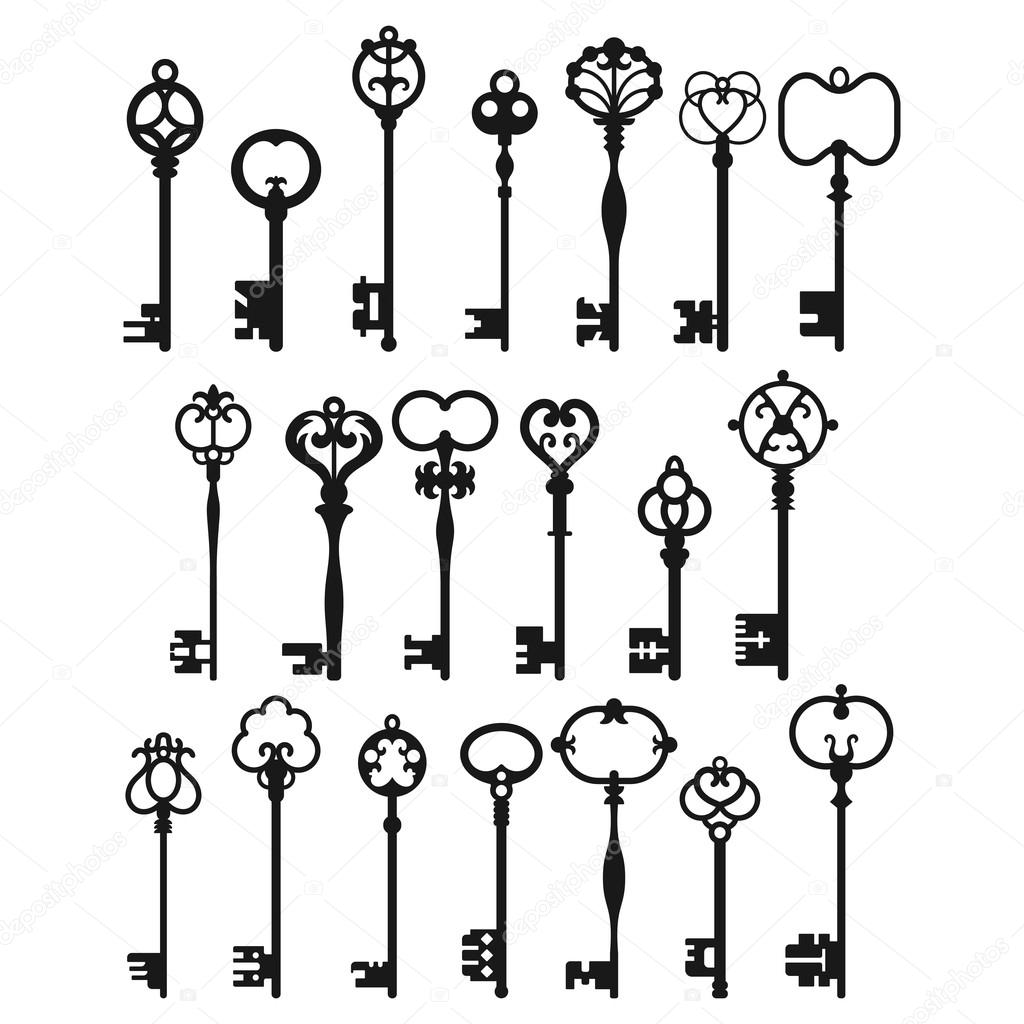 Siluetas de llaves Vintage. Símbolos y signos para la decoración