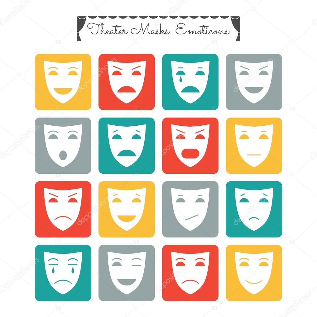 Masques de théâtre, des émoticônes. Caractères avec différentes
