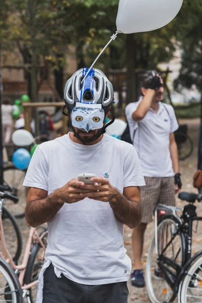 People taking part in the Ice Ride 2014 in Milan, Italy