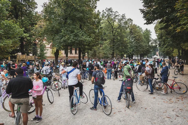 People taking part in the Ice Ride 2014 in Milan, Italy