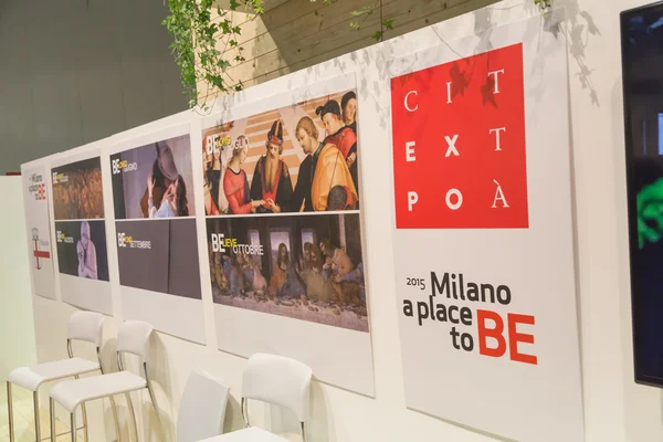 Expo banner at Bit 2015, international tourism exchange in Milan, Italy