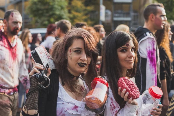 People take part in the Zombie Walk 2015 in Milan, Italy