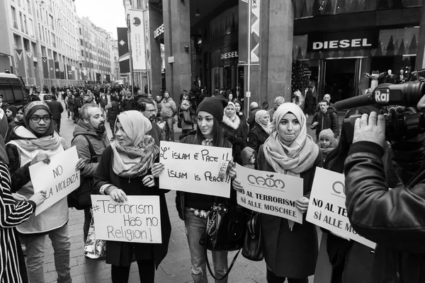 Muslim Community demonstrating against terrorism in Milan, Italy