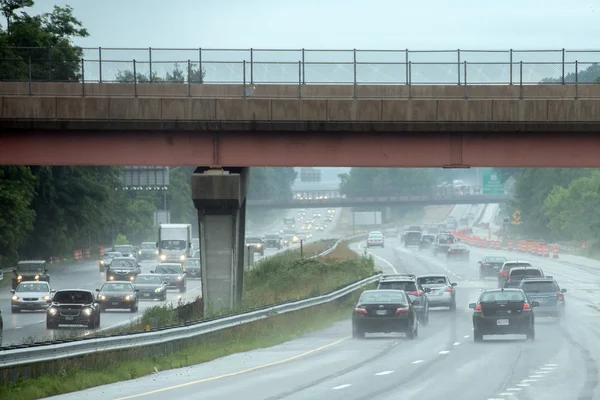 WASHINGTON, USA - JUNE, 23 2016 Maryland congested highway on rainy day