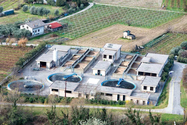 Water treatment plant in the country background