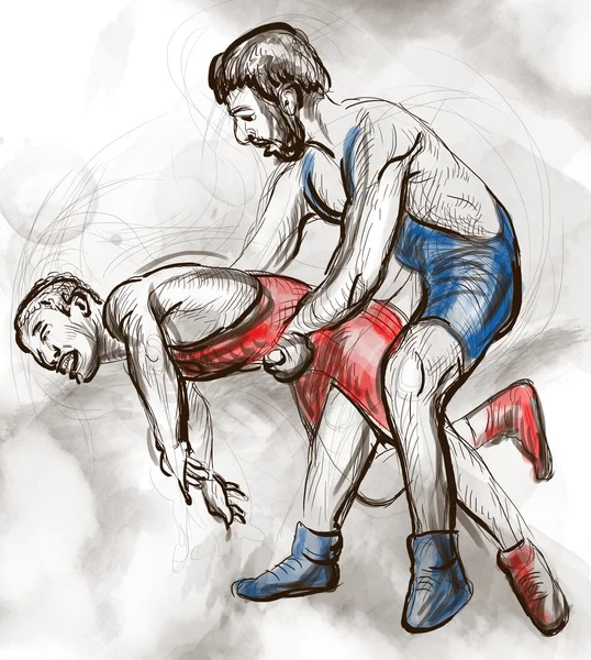 Greco-Roman Wrestling. An full sized hand drawn illustration