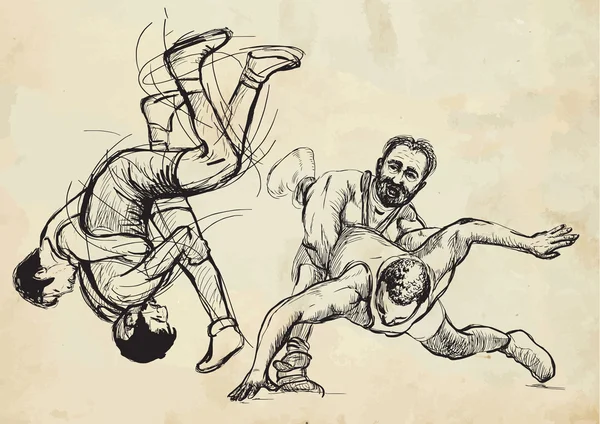 Greco-Roman Wrestling. An hand drawn illustration - vector set