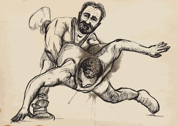 Greco-Roman Wrestling. An hand drawn vector illustration.