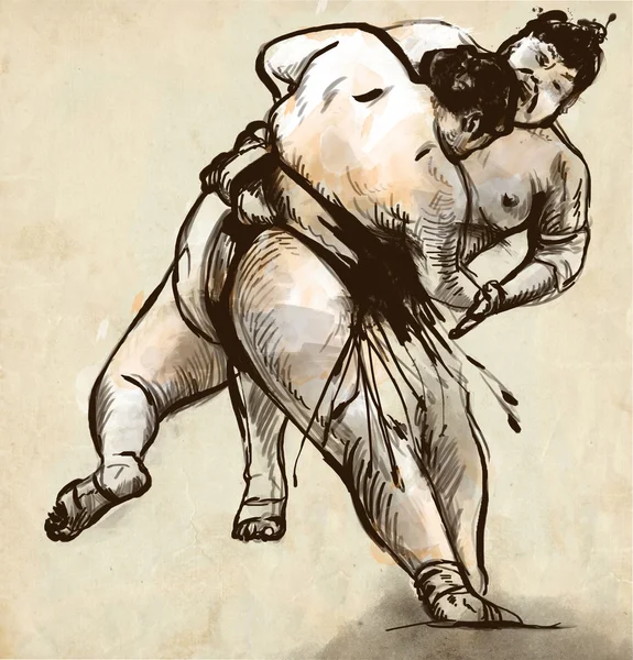 Sumo. An full sized hand drawn illustration in calligraphic style