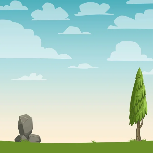 Cartoon nature background with a tree. Vector illustration.