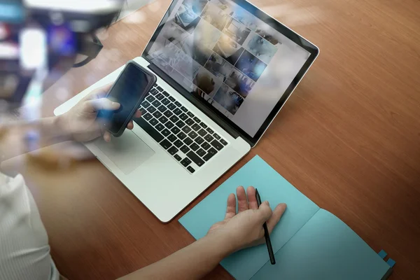 Top view of businessman hand working with new modern computer an