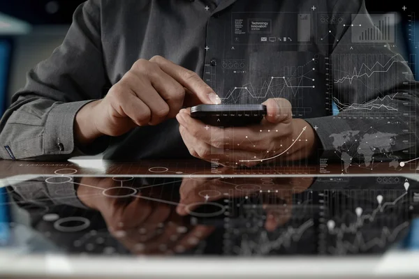 Business man hand working on digital tablet computer and smartph