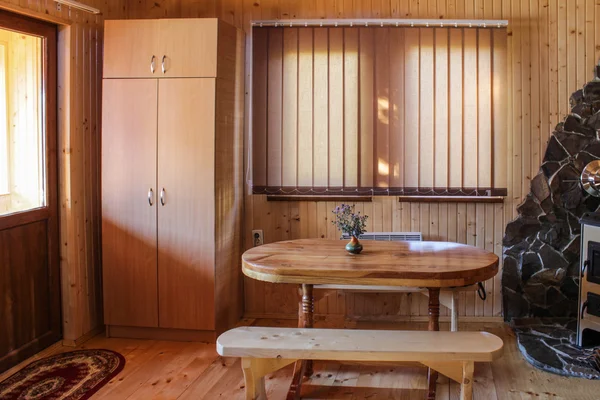 Interior of wooden cottage