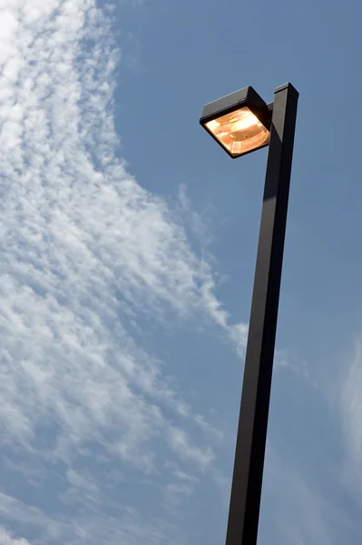 Tall Electric Street Lamp Burning In The Daylight Wasting Energy