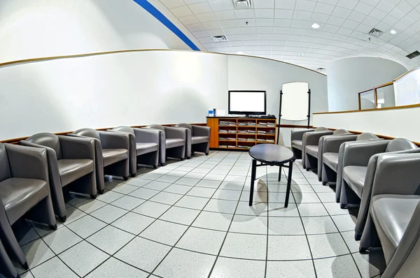 Fish Eye View Empy Modern Waiting Room With Blank Television Screen