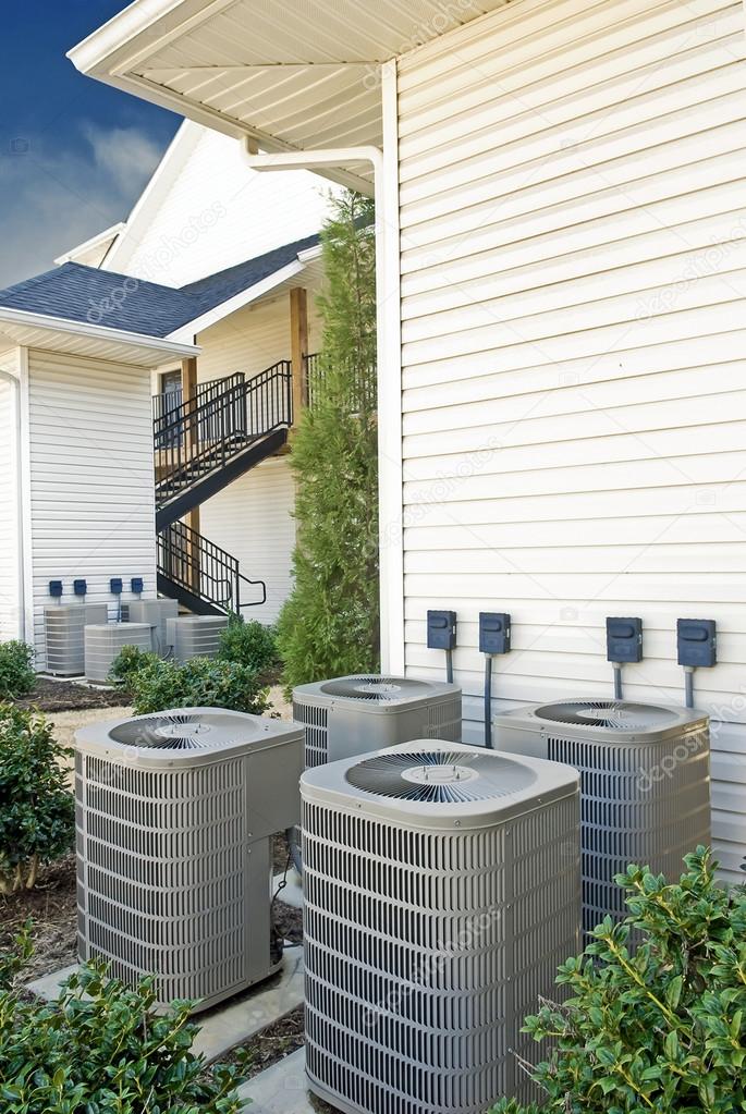 Air Conditioning Units At Apartment Complex — Stock Photo ... Air Conditioning Units At Apartment Complex — Stock Photo ...
