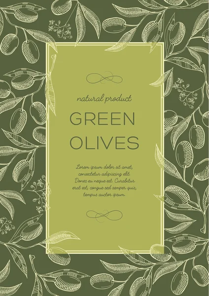 Green olives. Hand drawing background. Green vintage style.