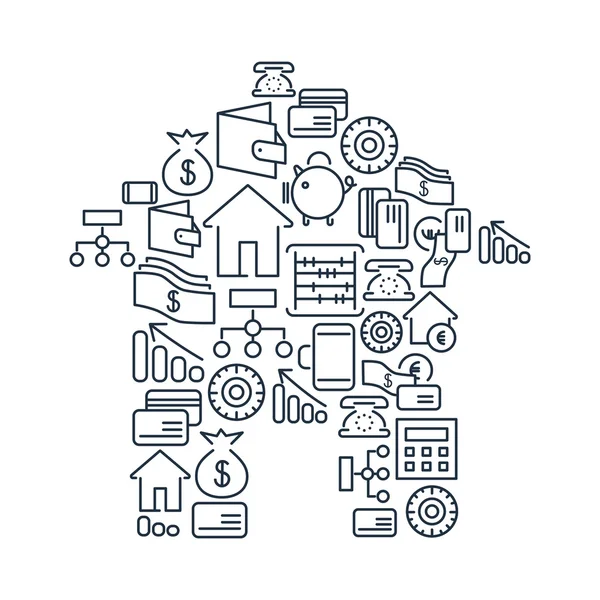 Computers and technology lined icons set. objects isolated on the white background in the form of home