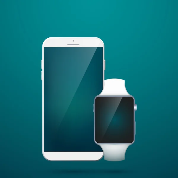 White smartphone with watch vector realistic object.