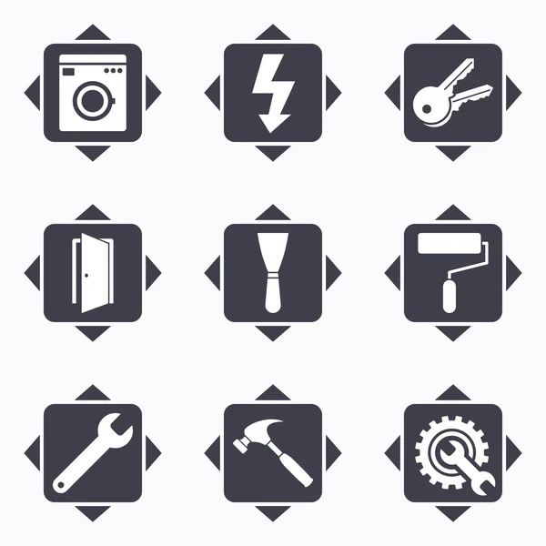 Repair, construction icons. Electricity, keys.