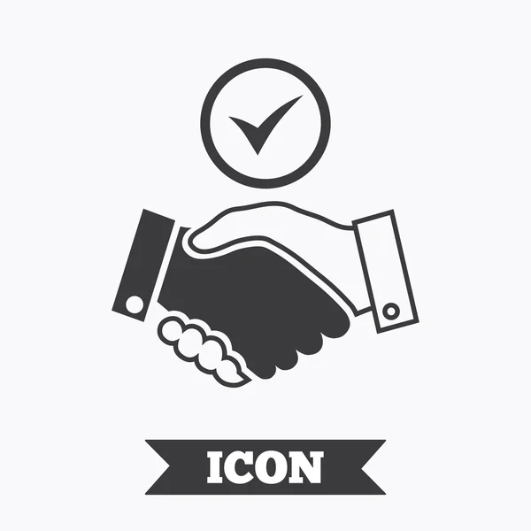 Tick handshake sign icon. Successful business.