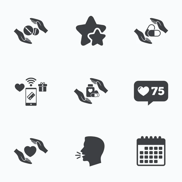 Health, medical insurance pills icons