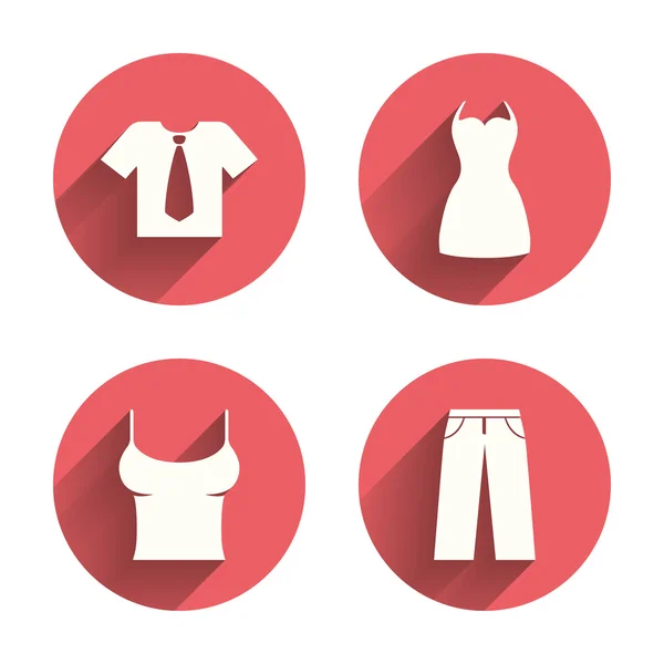 Clothes signs. T-shirt with tie and pants.