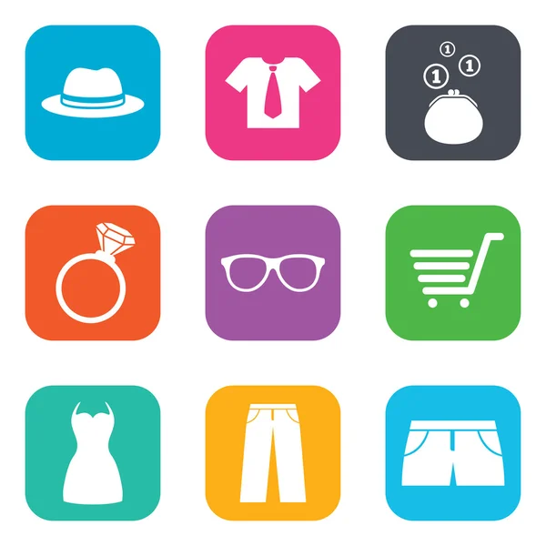 Clothes, accessories icons. Shopping signs.