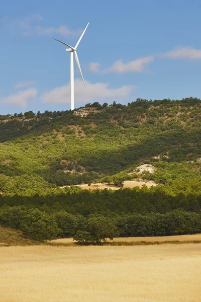 Wind turbines in a forest. Clean alternative renewable energy.