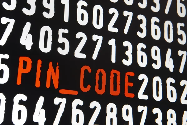 Computer screen with pin code text on black background