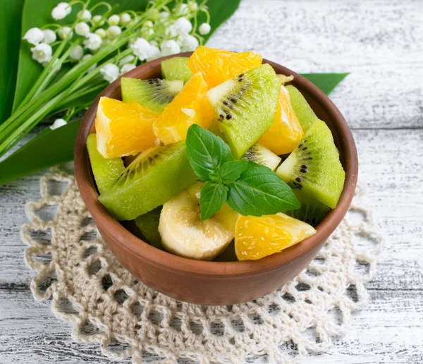 Fruit salad with kiwi, banana and orange