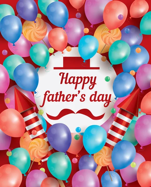 Happy Father Day Card with White Circle and Flying Balloons.