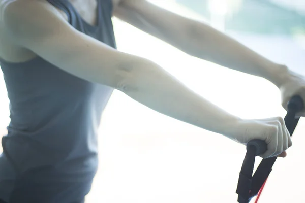 Woman exercising exercise bands