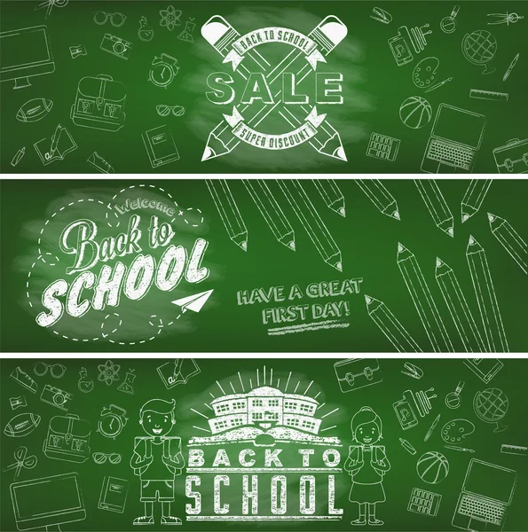 Welcome Back To School Typographical Background On Chalkboard With School Icon Elements