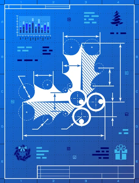 Holly berry like blueprint drawing