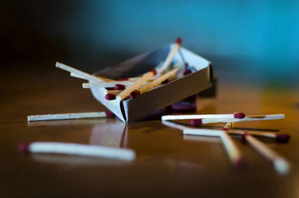 Match box and match sticks lying on floor