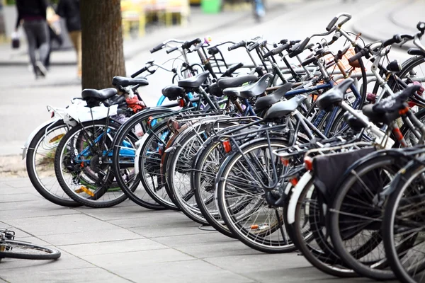 Group of parked bicycles